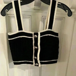 Cider knit crop top with silver buttons black w/white trim sz XL NWT